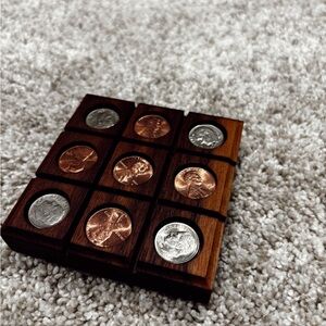 Wooden Coin Tic Tac Toe Board